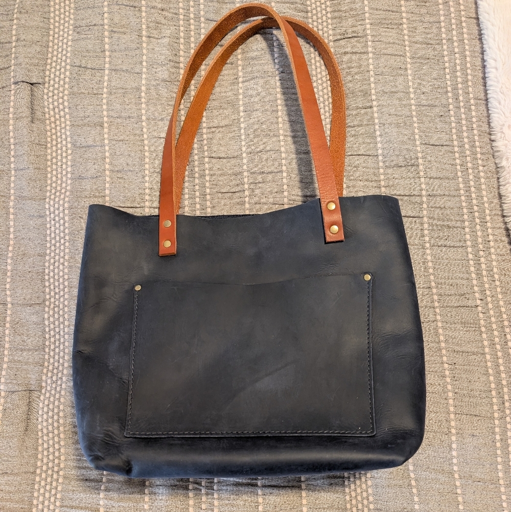 Portland Leather Classic Medium Tote - Deep Water With Tandles